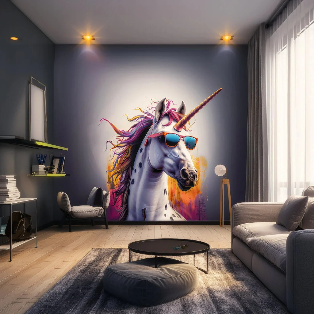 Photorealistic Unicorn Wall Sticker – Bold Vibrant Unicorn with Sunglasses