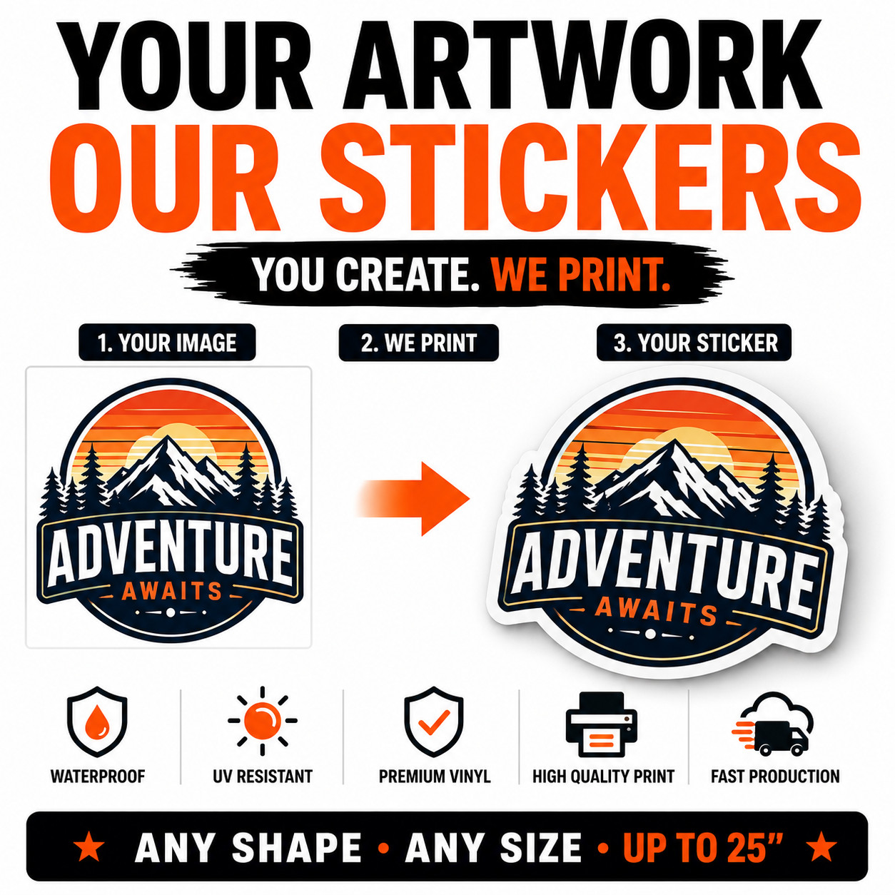 Custom Logo Stickers Vinyl Die Cut Decals Waterproof UV Resistant 2"-25"