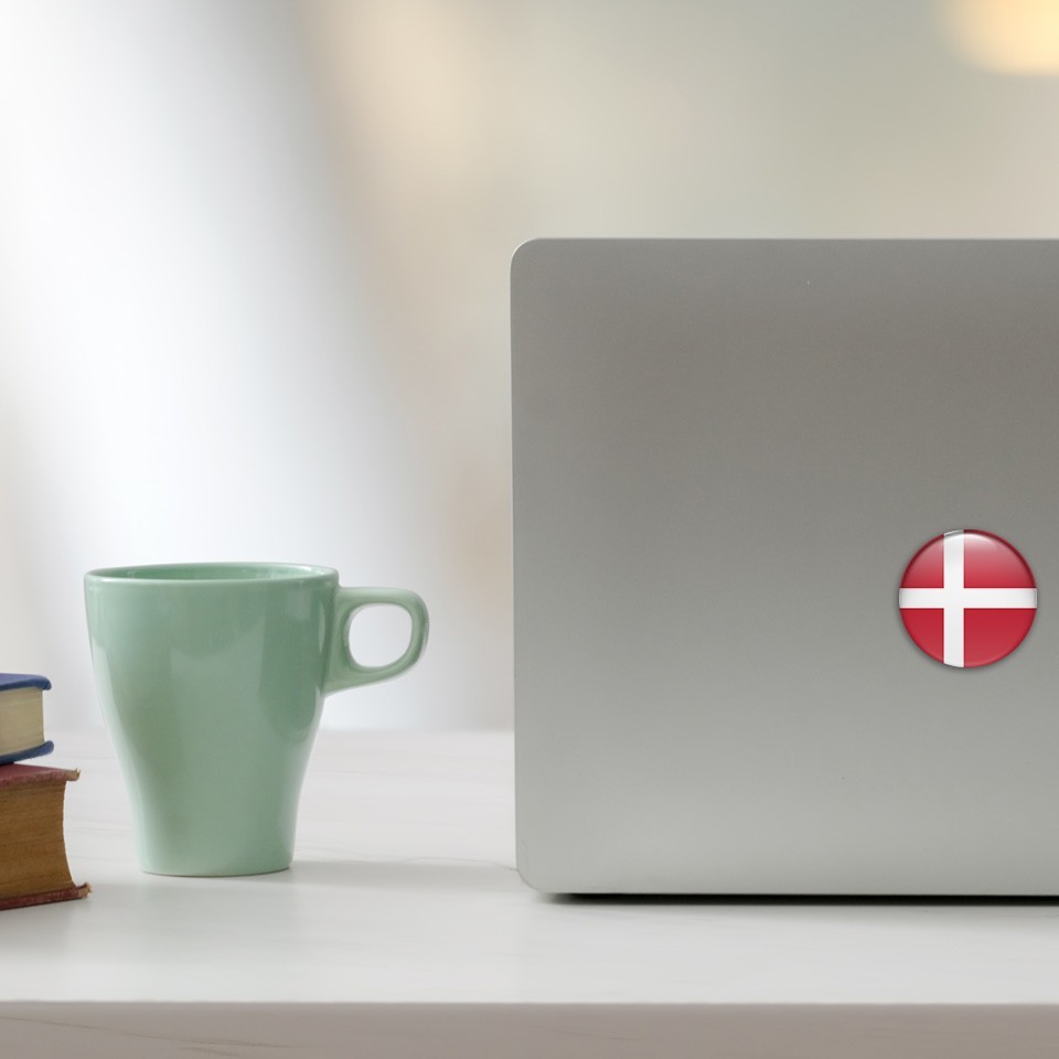Denmark Flag Dome Sticker 3D Resin Decal Round Glossy Multiple Sizes