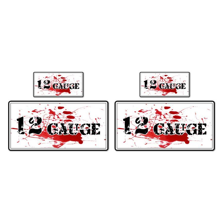 12 Gauge Ammo Box Set , Vinyl Decal Sticker, 2@ 1"x2" & 2@ 2"x4", #8465