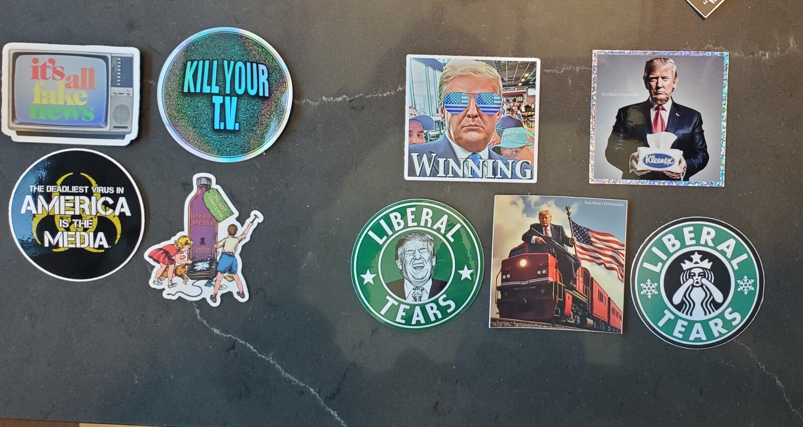 FAKE NEWS OPERATION MOCKINGBIRD STICKERS (4) VARIETY PACK 5-YEAR WARRANTY