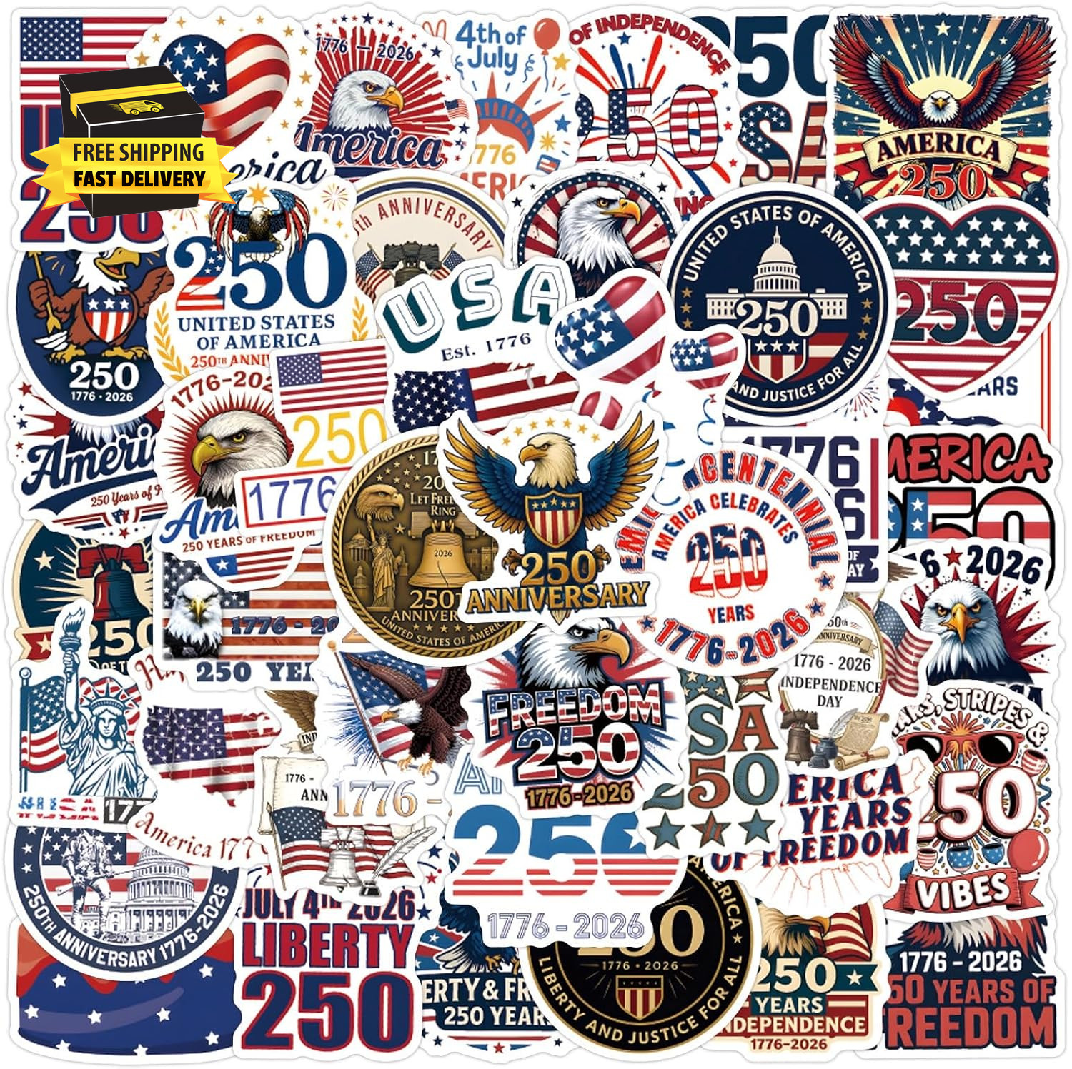 55Pcs United States 250Th Anniversary 1776 2026 Stickers Retro American 250 Year