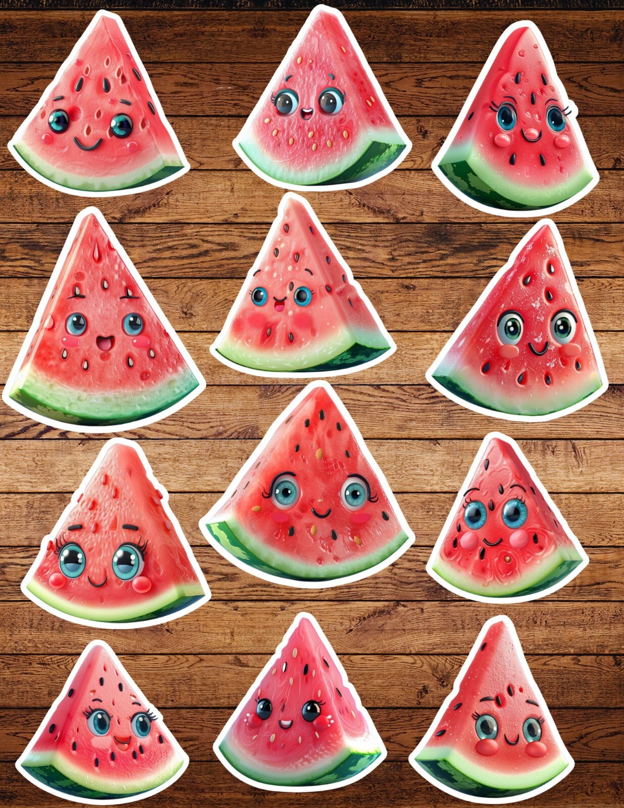Happy Watermelon Slice Die Cut Vinyl Stickers Set Notebook Laptop Waterbottle
