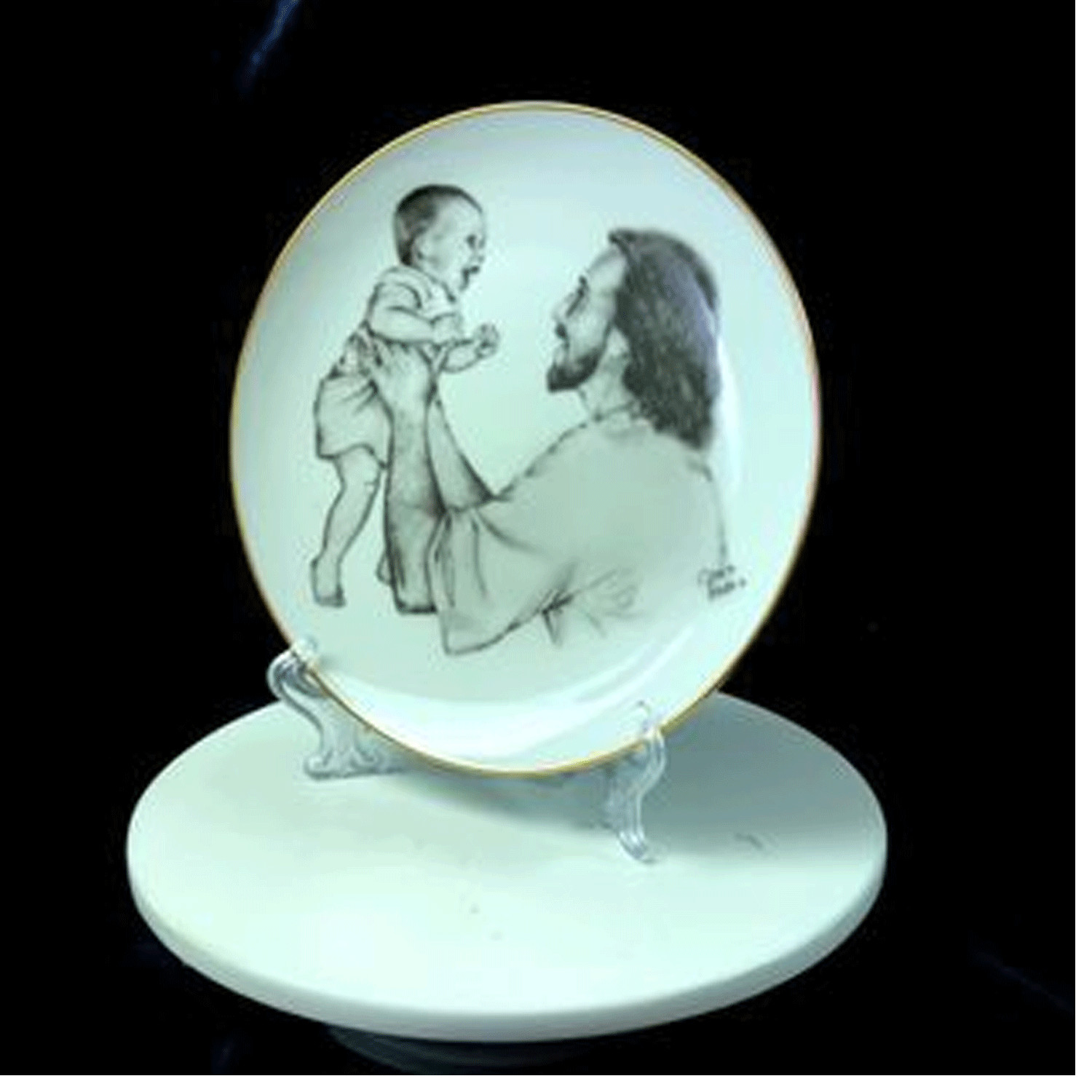 P14 Christ with Plate White plate w/easel Mormon One Moment In Time LDS CTR