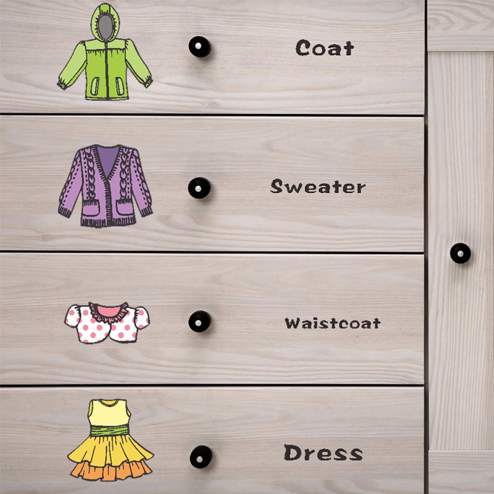 2 Sheets（31 Count） Dresser Clothing Decals 11 inch Boys Girls Clothing Sort W…