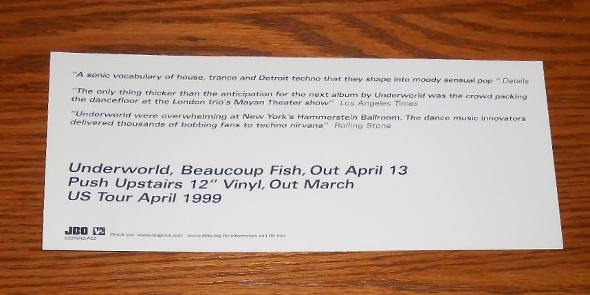 Underworld Beaucoup Fish Card Handbill 1999 Promo 8.5×3.5