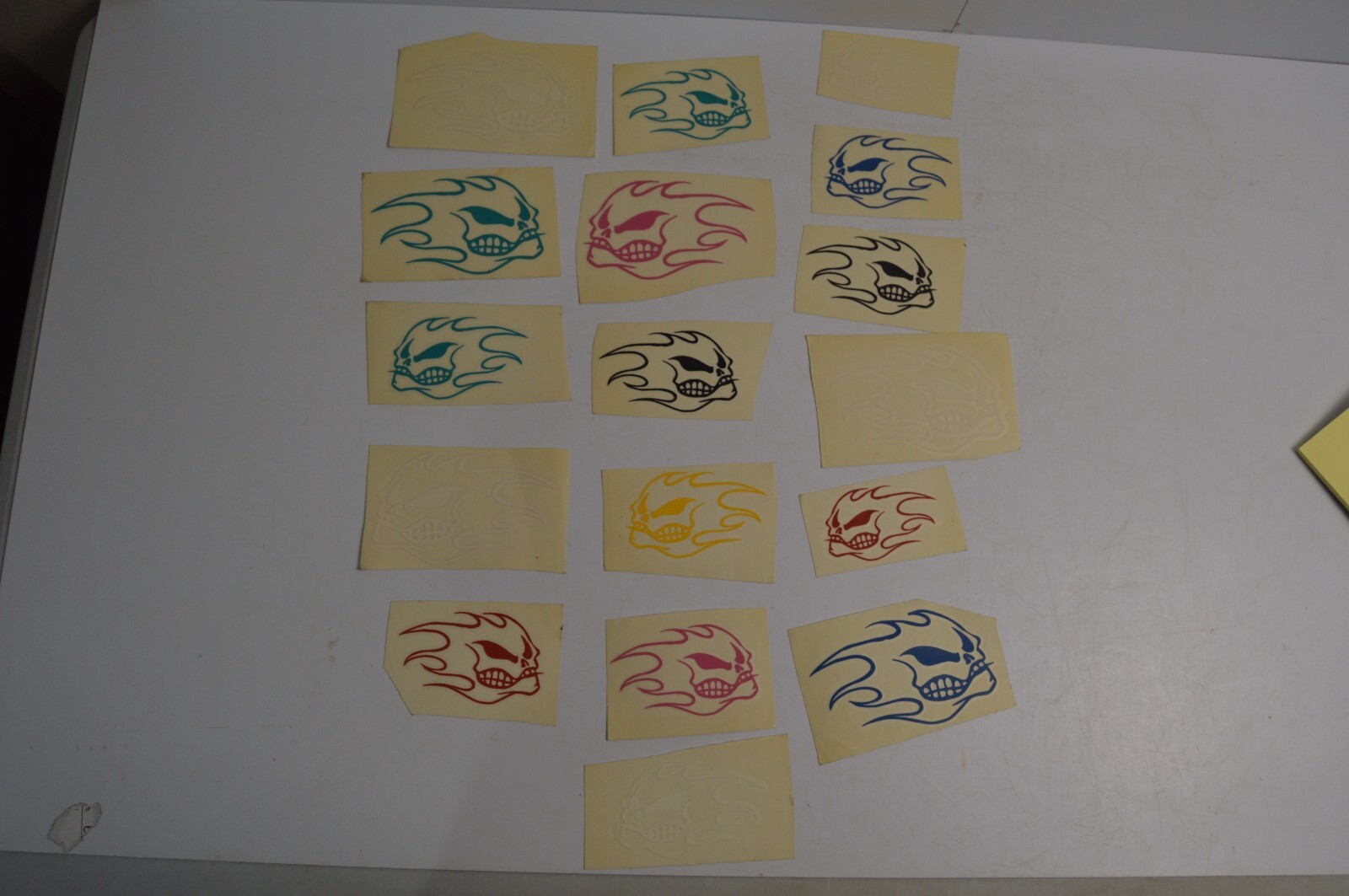 17 Vintage Flaming Skull Vinyl Decal Stickers Lot 1990's Carnival Collectibles