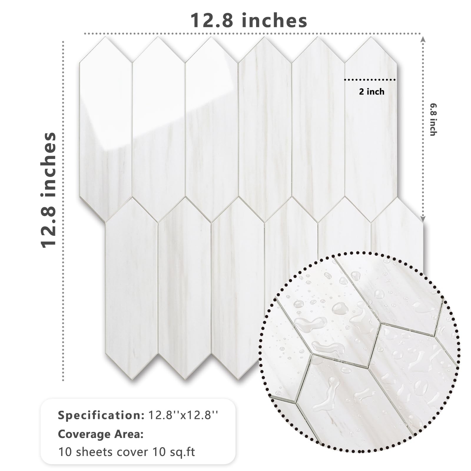 Glossy Dolomite White Backsplash Tile Peel and Stick, 12.8 x 12.8 Inch 10 She…