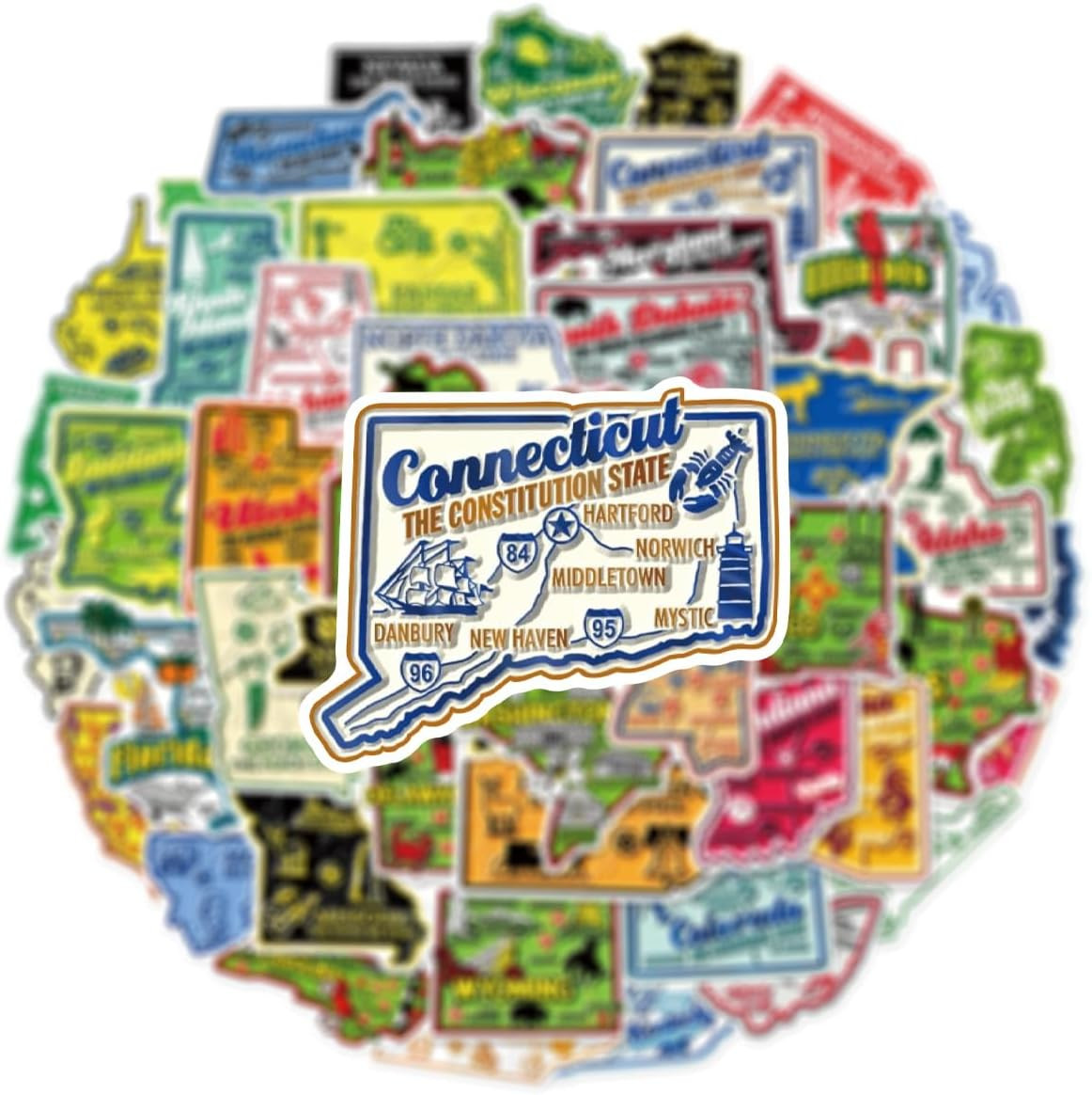 50Pcs United States Map Stickers – Waterproof Vinyl Removable No Residue Sticker