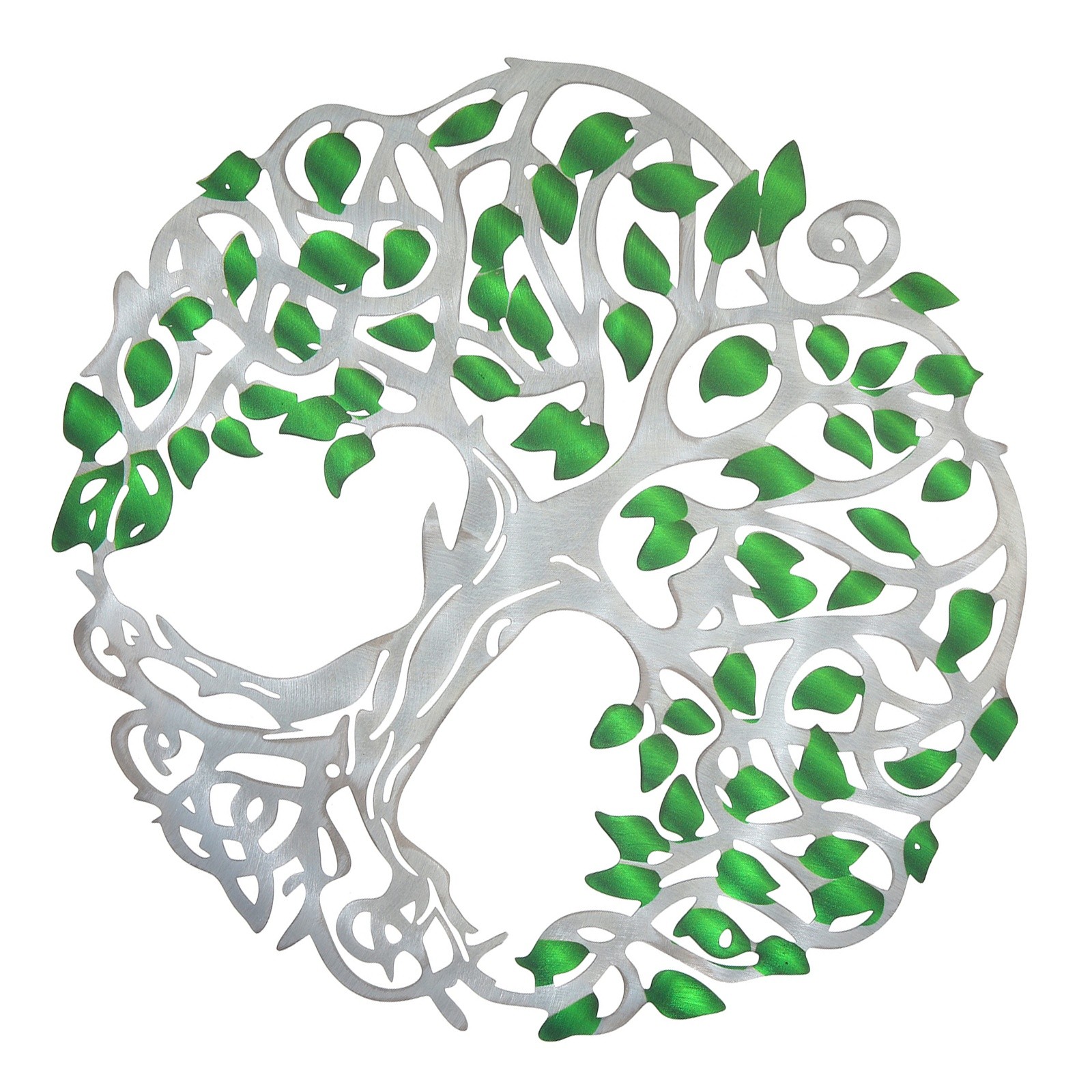Metal Tree Wall Decor Tree of Life Wall Sculpture Ornament, Green Silver
