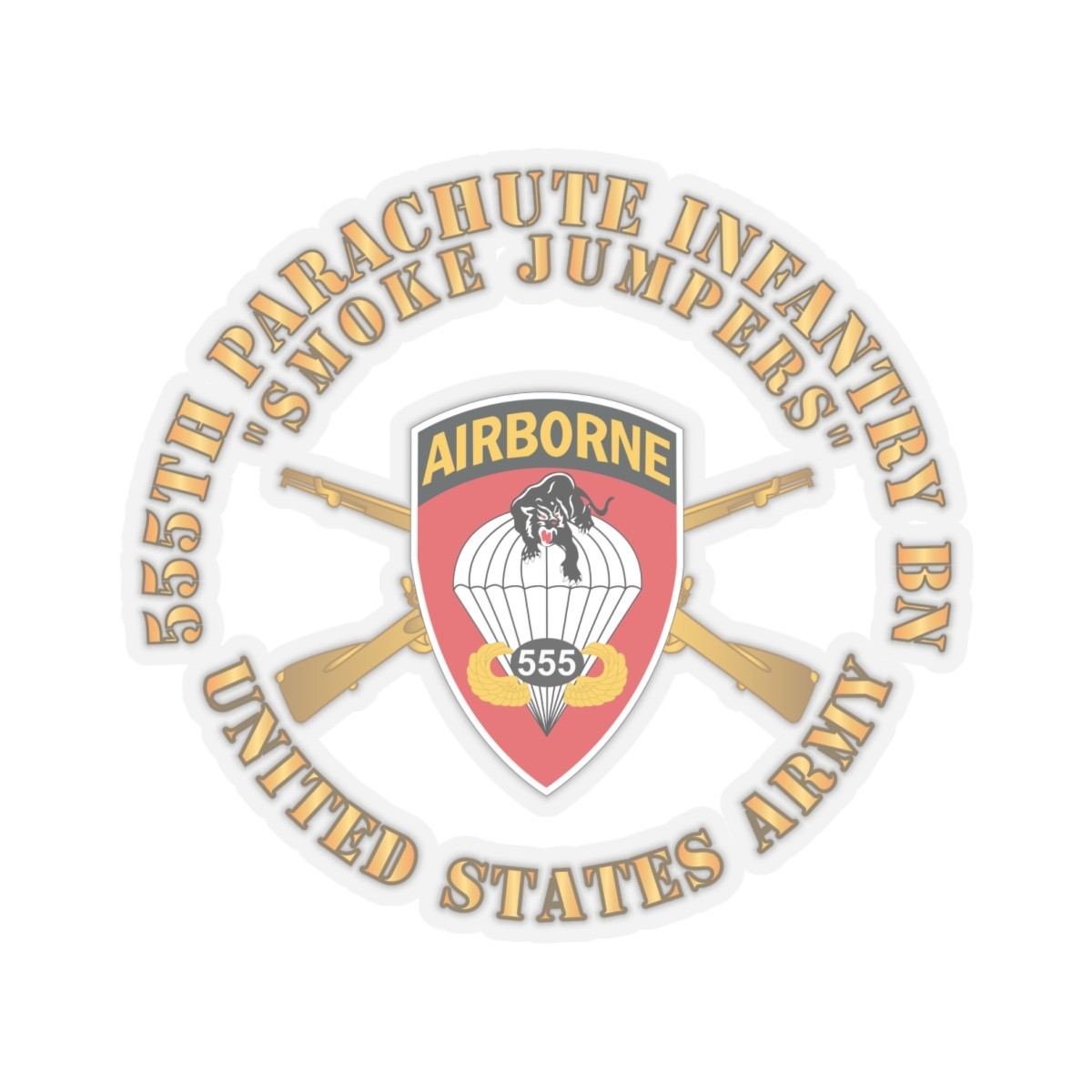 Kiss-Cut Stickers – Army -555th Parachute Inf Bn -SSI -Black Red Buffalo Soldier