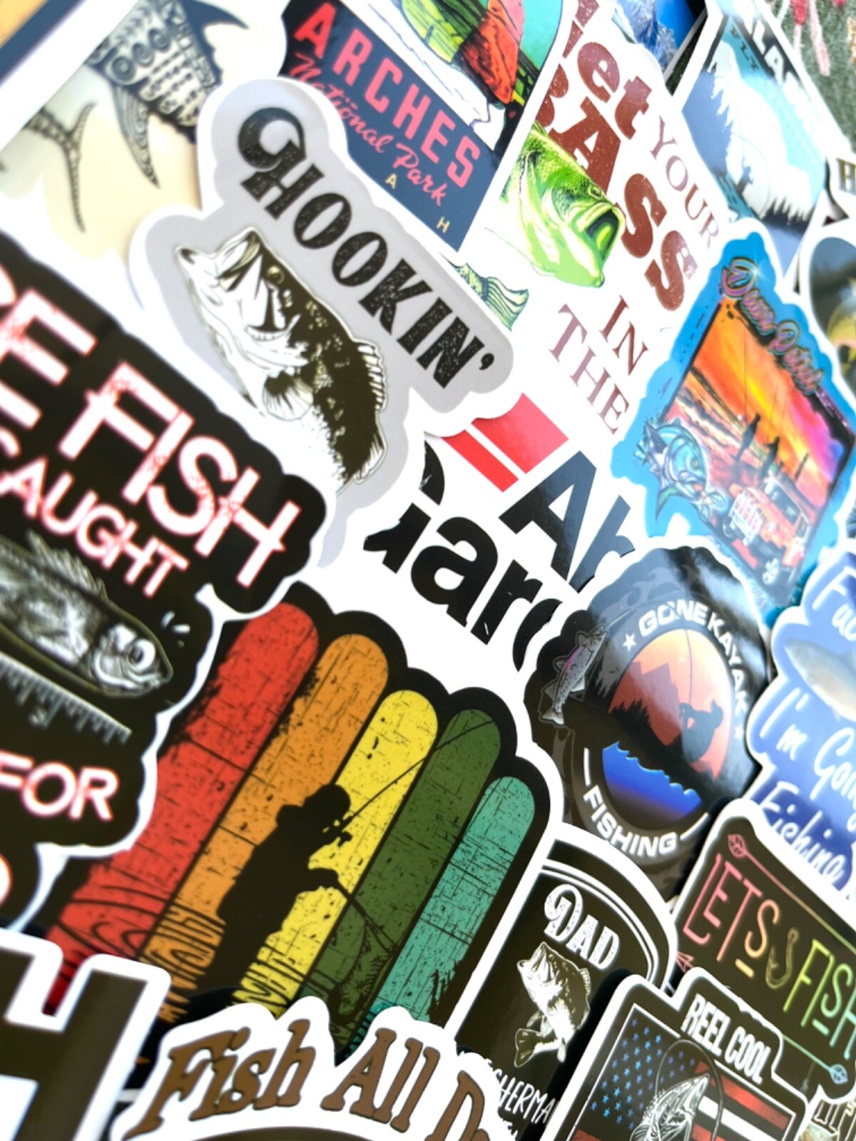 5-50 pcs Fishing Stickers, Cool Boho Boat Lake Phone Kindle Journal Laptop Decal