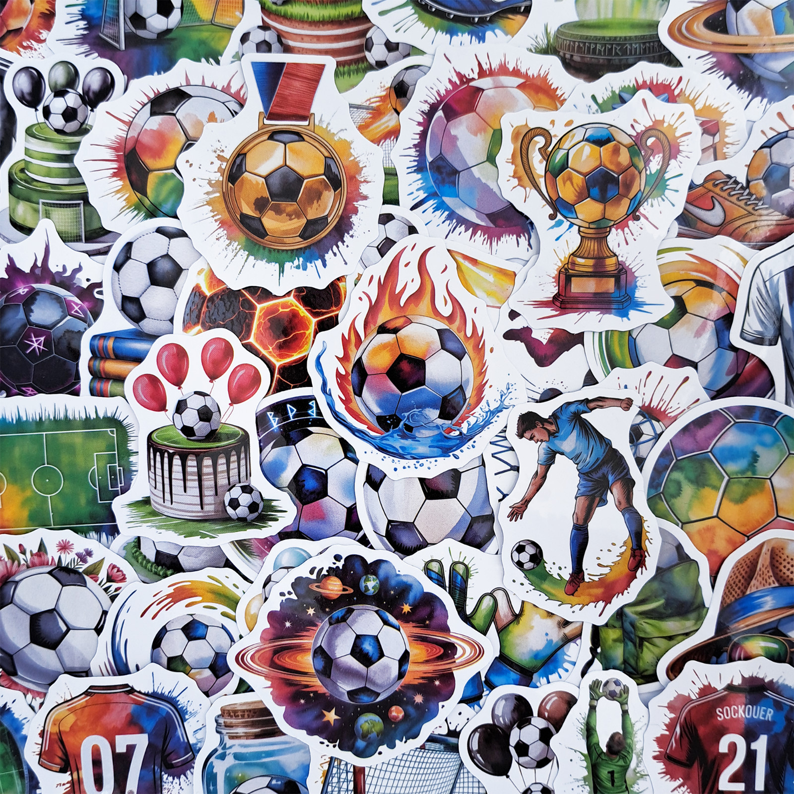 50 PCS Soccer Fan Sticker Pack Football Ball Jersey Goal Trophy Coach Gift