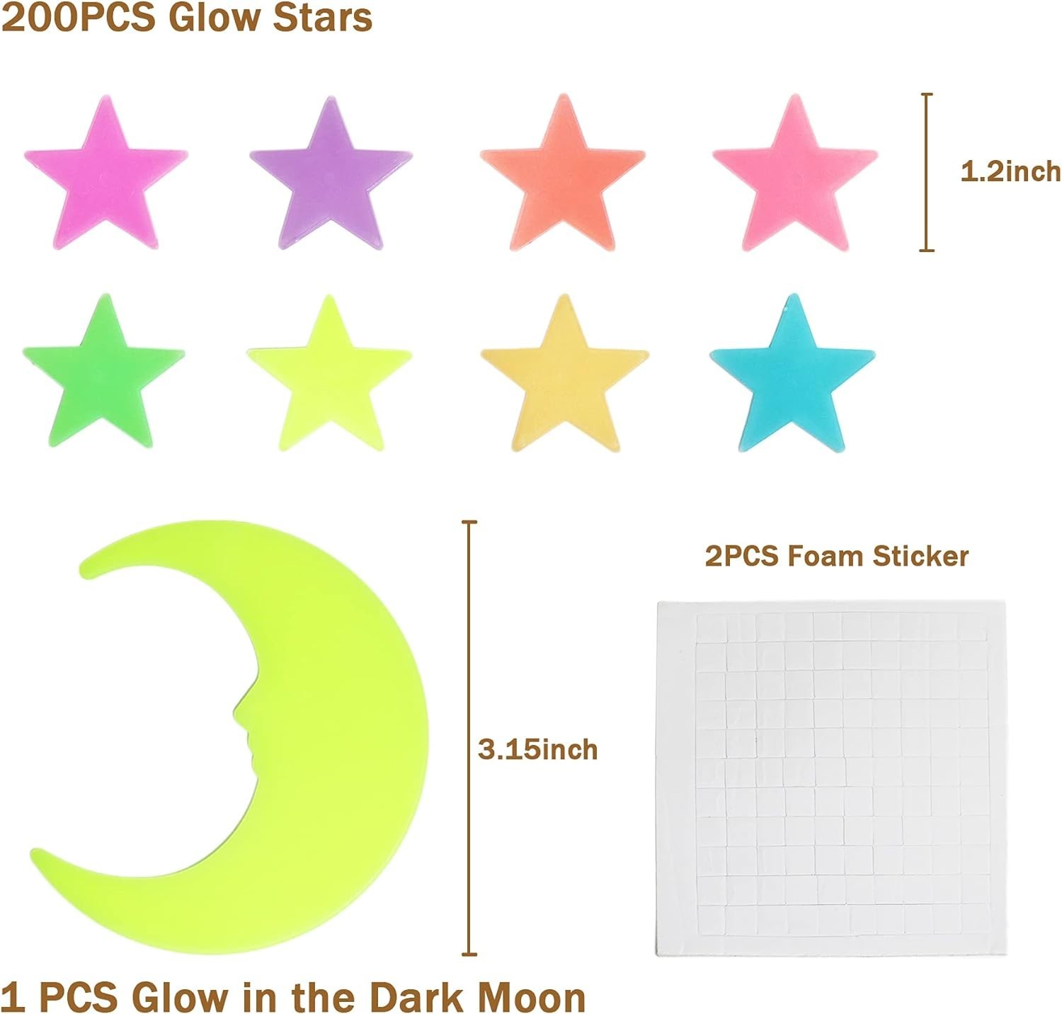 Realistic 3D Glow Stars Stickers Set – Perfect Night Light for Kids' Bedrooms