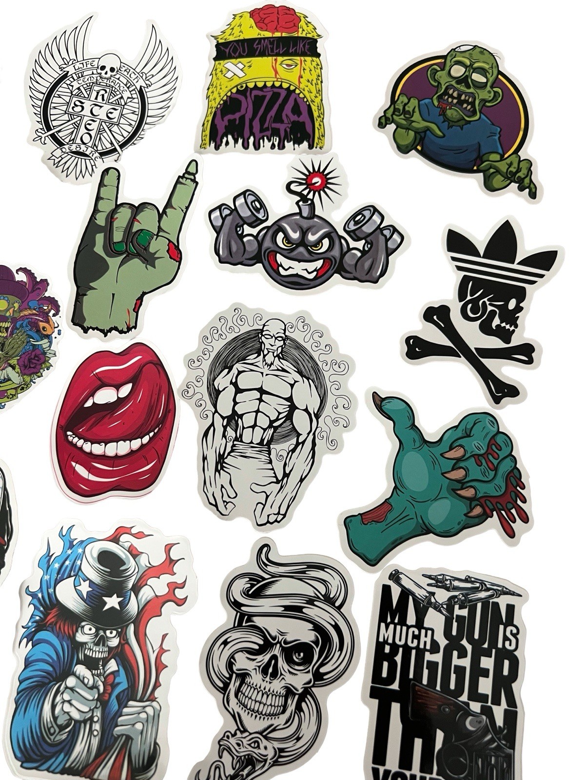 50pc Edgy Sticker Pack – Waterproof Vinyl – Skull Zombie Rock Streetwear Art