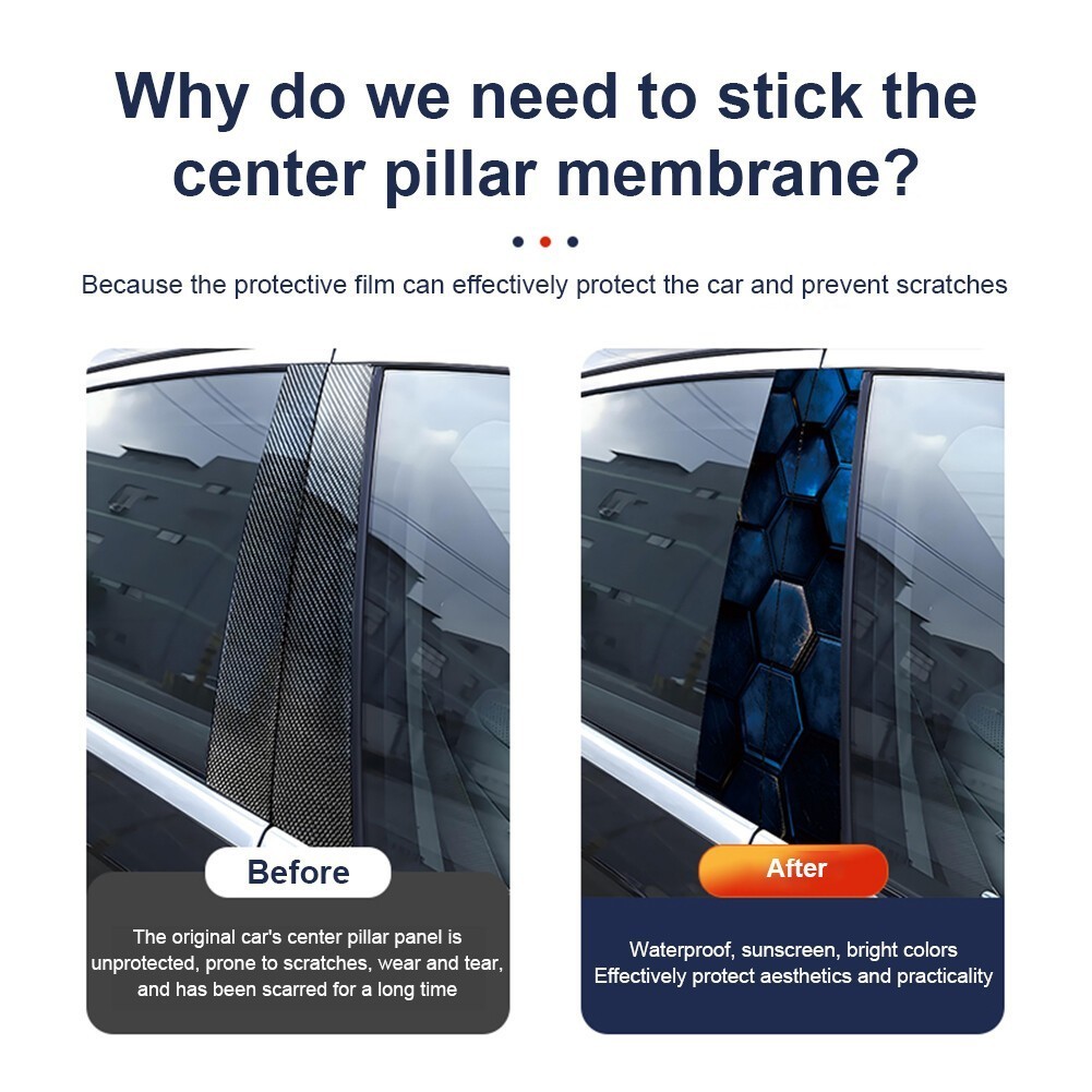 2Pcs Vinyl Car Stickers Waterproof Sun Protection Scratch Cover B-Pillar Sticker
