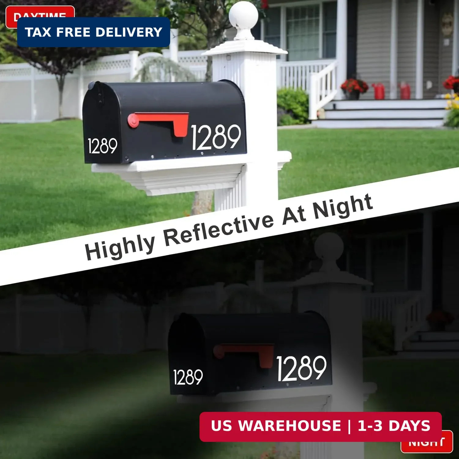 4 inch Reflective Mailbox Numbers for Outside, 5 Sets Number Stickers with Stick