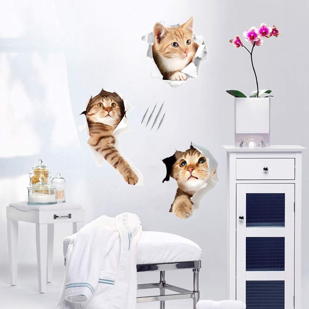 12 Pack 3D Cat Wall Stickers Peel and Stick Wall Decals for Nursery Room Toilet