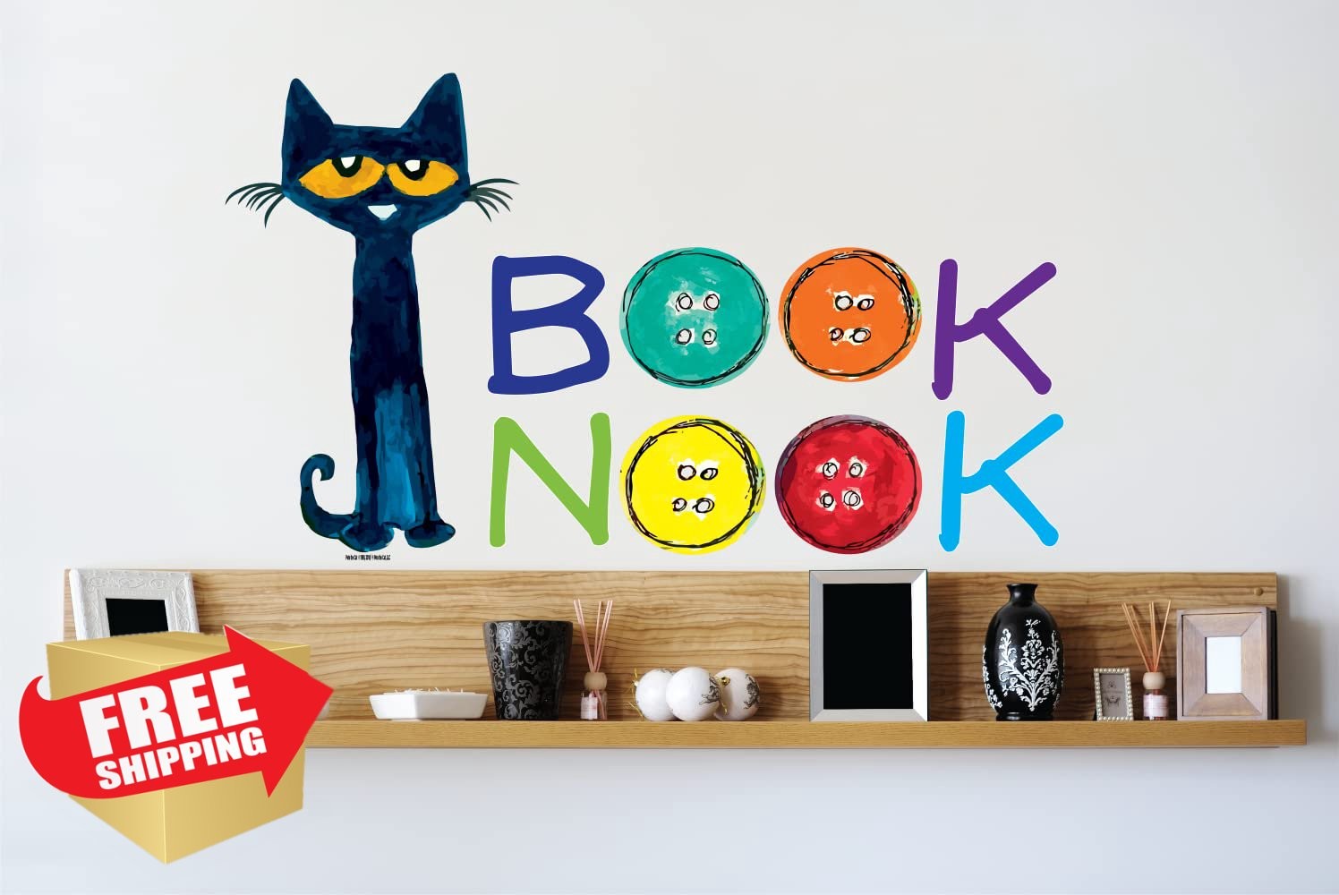 Pete The Cat Book Nook Wall Decal 20"x11" – Multicolored