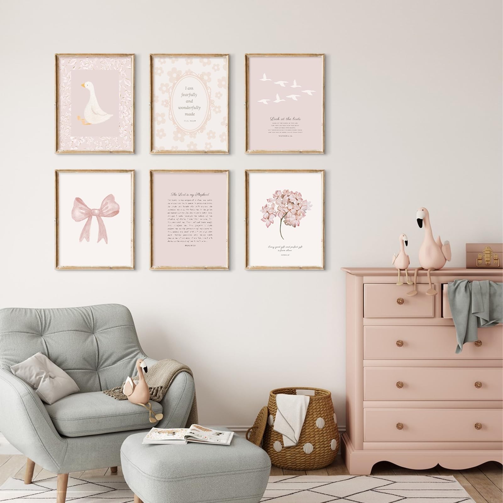 Lhoiplme Nursery Christian Wall Art Bible Verse Prints Pink Girl Nursery Room…