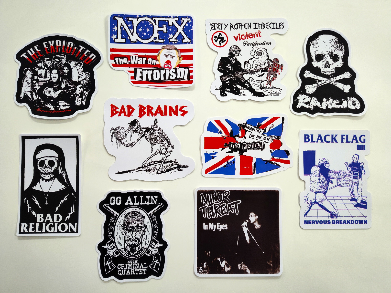 Punk Vinyl Sticker Lot (10 Stickers) SET 22 rock band crust hardcore ska emo oi!