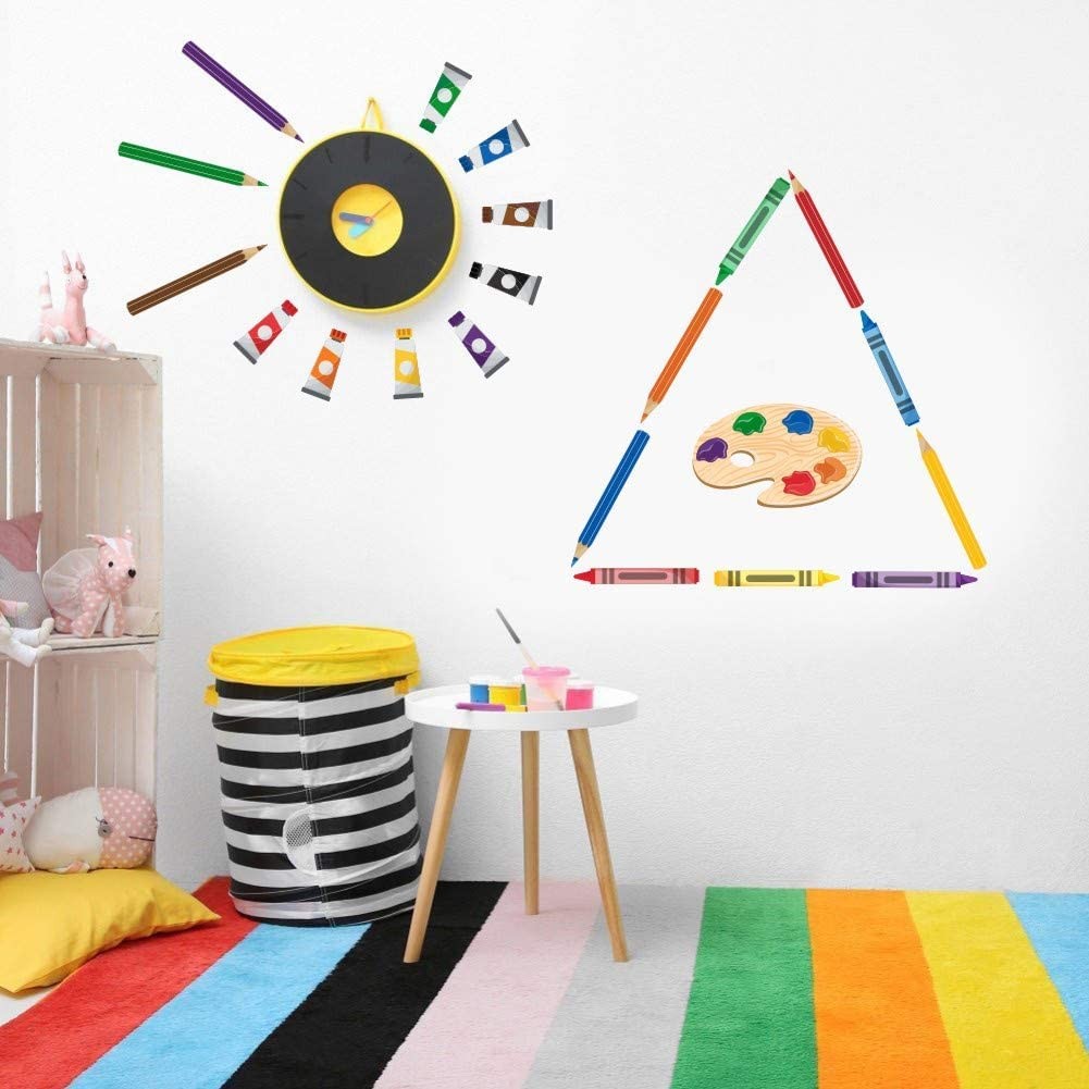 Colorful Art Supplies Crayon Wall Decal, Artistic Things Crayons Pigment Pens…