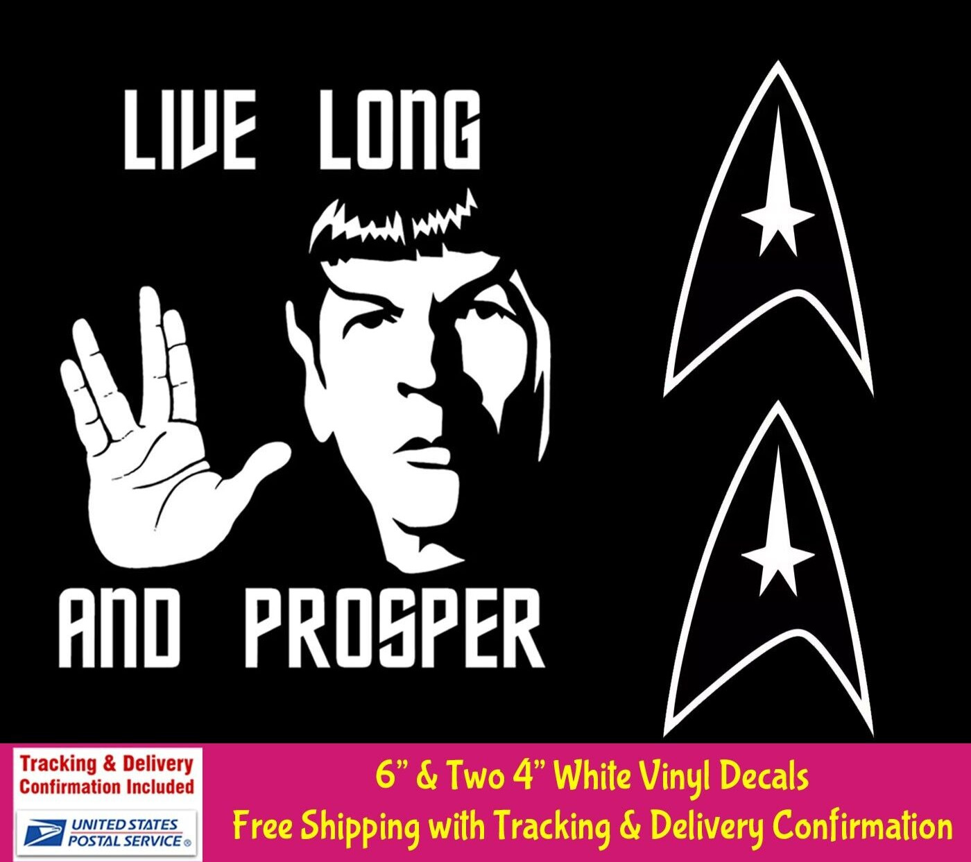 Spock Star Trek Live Long & Prosper 6" White Vinyl Decal Logo Car Truck Window