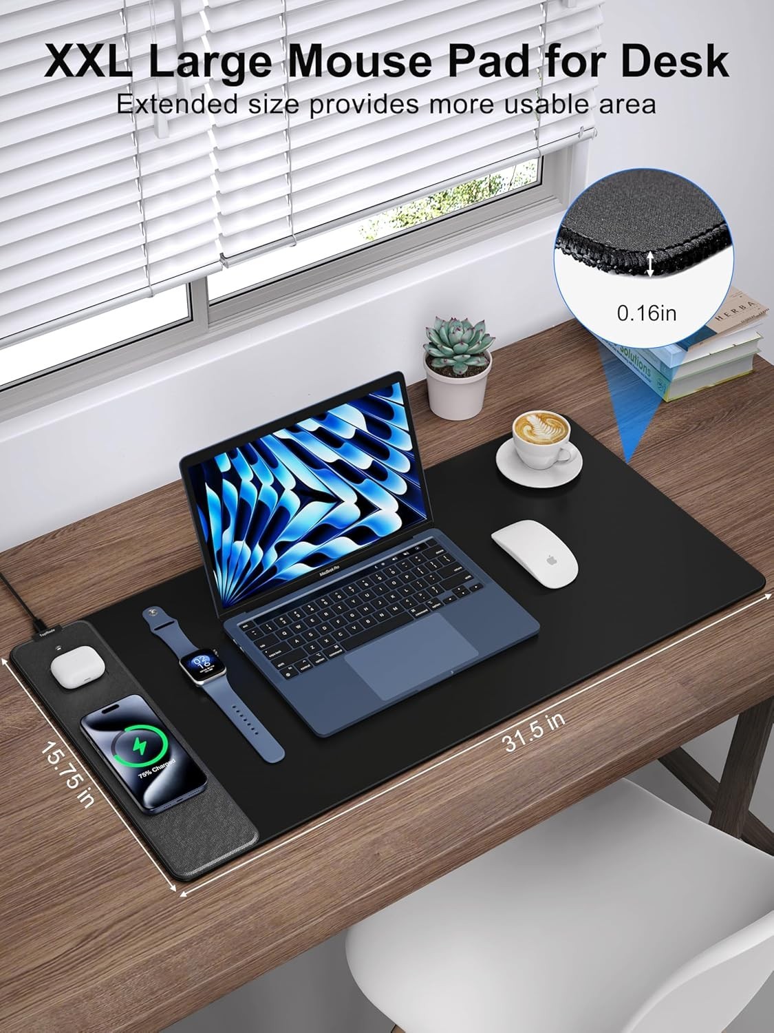 Wireless Charging Mouse Pad, Gaming Mousepad Home Office Large Desk Pad with Ul