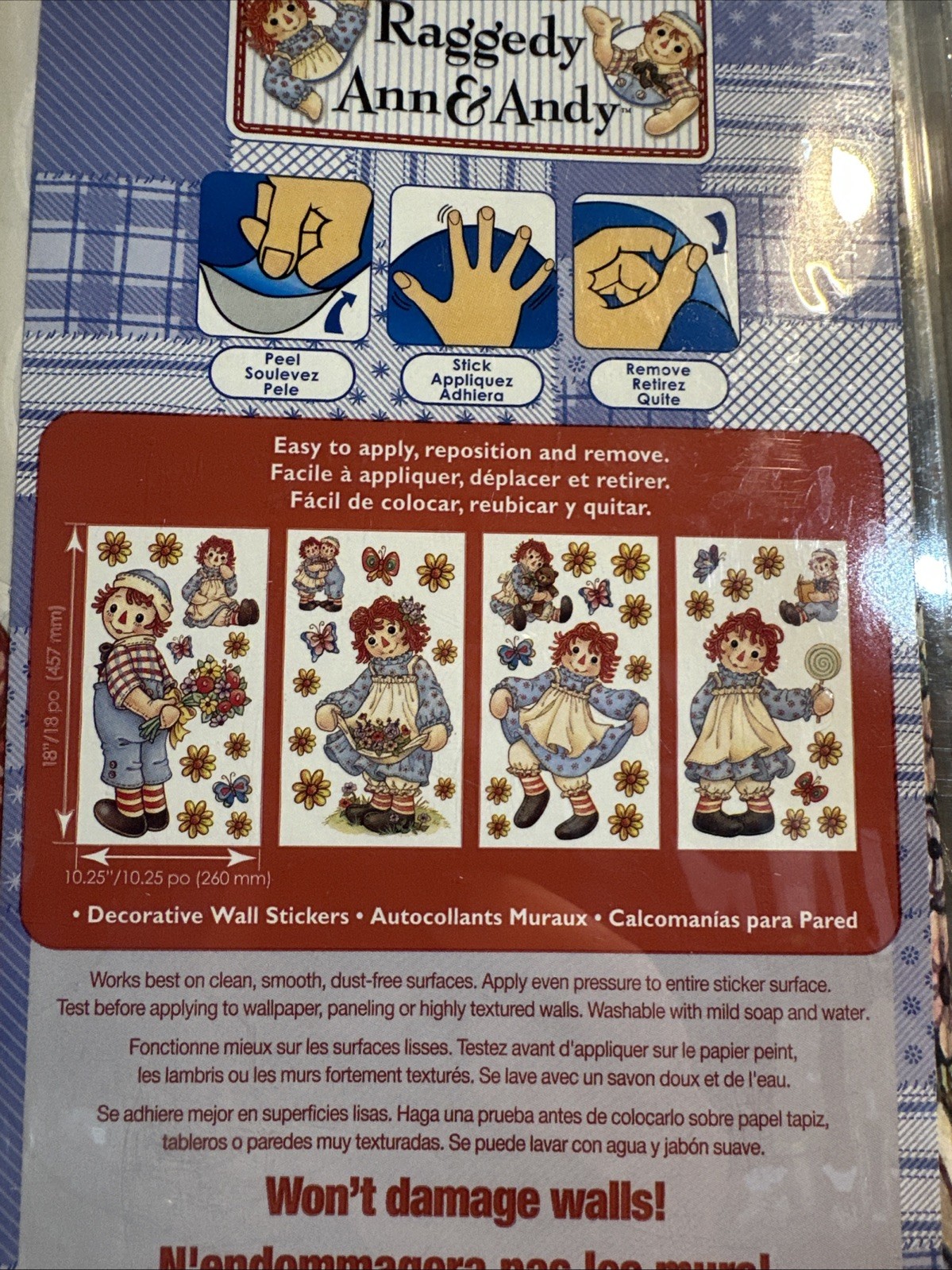 VTG 2005 Raggedy Ann & Andy Peel Stick Sticker Wall Decals Removable Decorative
