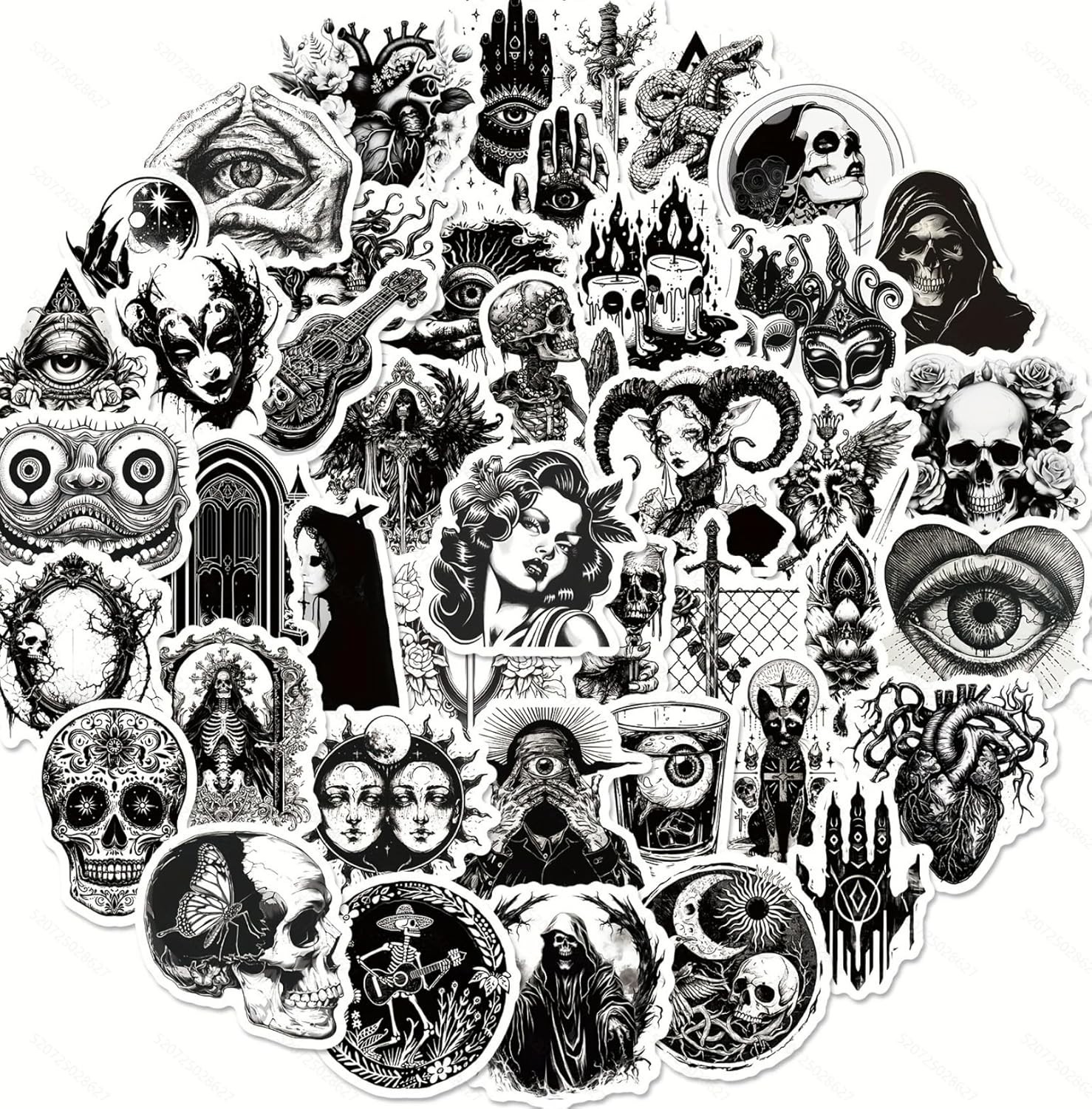 Goth Sticker Lot 100 Stickers Horror Halloween Gothic Black And White Skulls New
