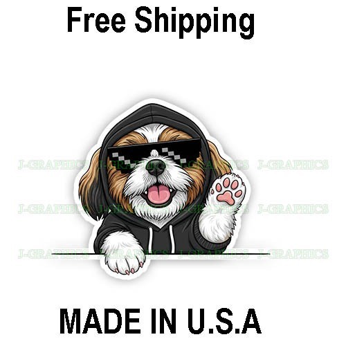 Shi Tzu Cool Dog Peeker Peeking Vinyl Decal Sticker Funny Pet A