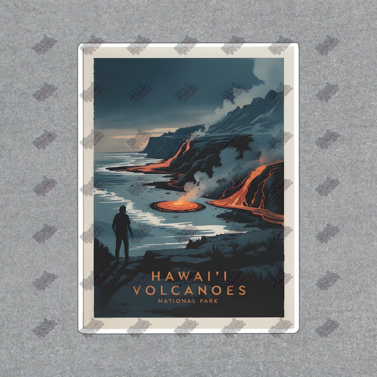 Vintage Hawaiian Volcanoes National Park Art Print Dramatic Landscape #8476