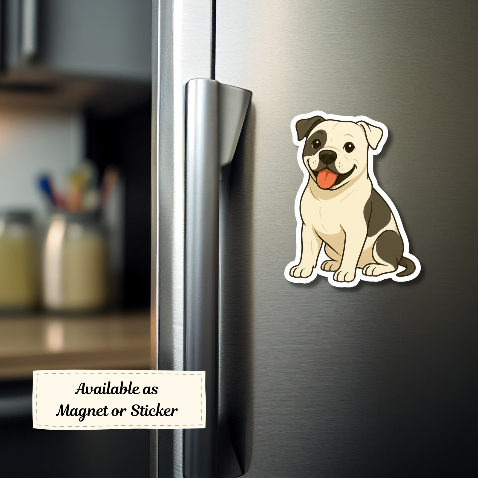 Personalized American Bulldog Dog Sticker Magnet Bookmark – White and Black Patc