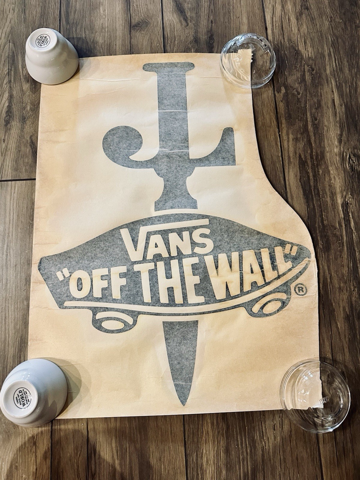 RARE 90S? VINTAGE VANS OFF THE WALL SWORD DAGGER VINYL DECAL STICKER 25” X 19”