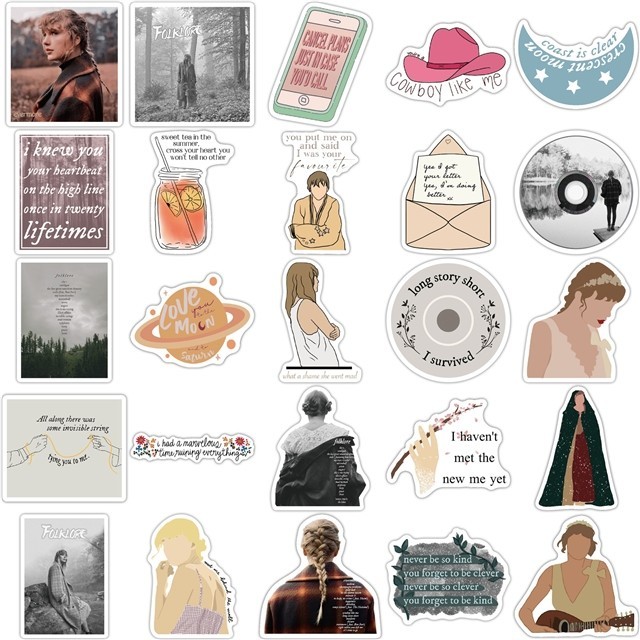 50 Piece Taylor Swift Stickers Party Favor, Water Bottle, Decor, Music Folklore