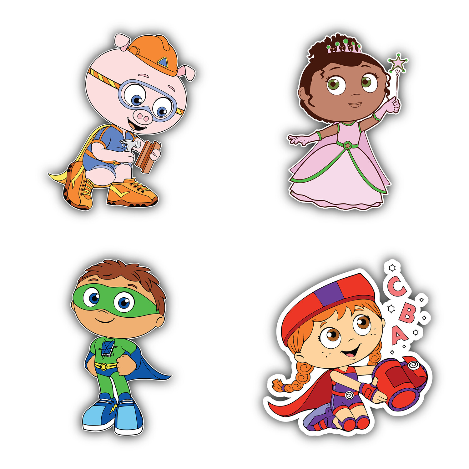 Super Why Cartoon Set Of 4 Vinyl Sticker Decal – 5" longer side ID:2