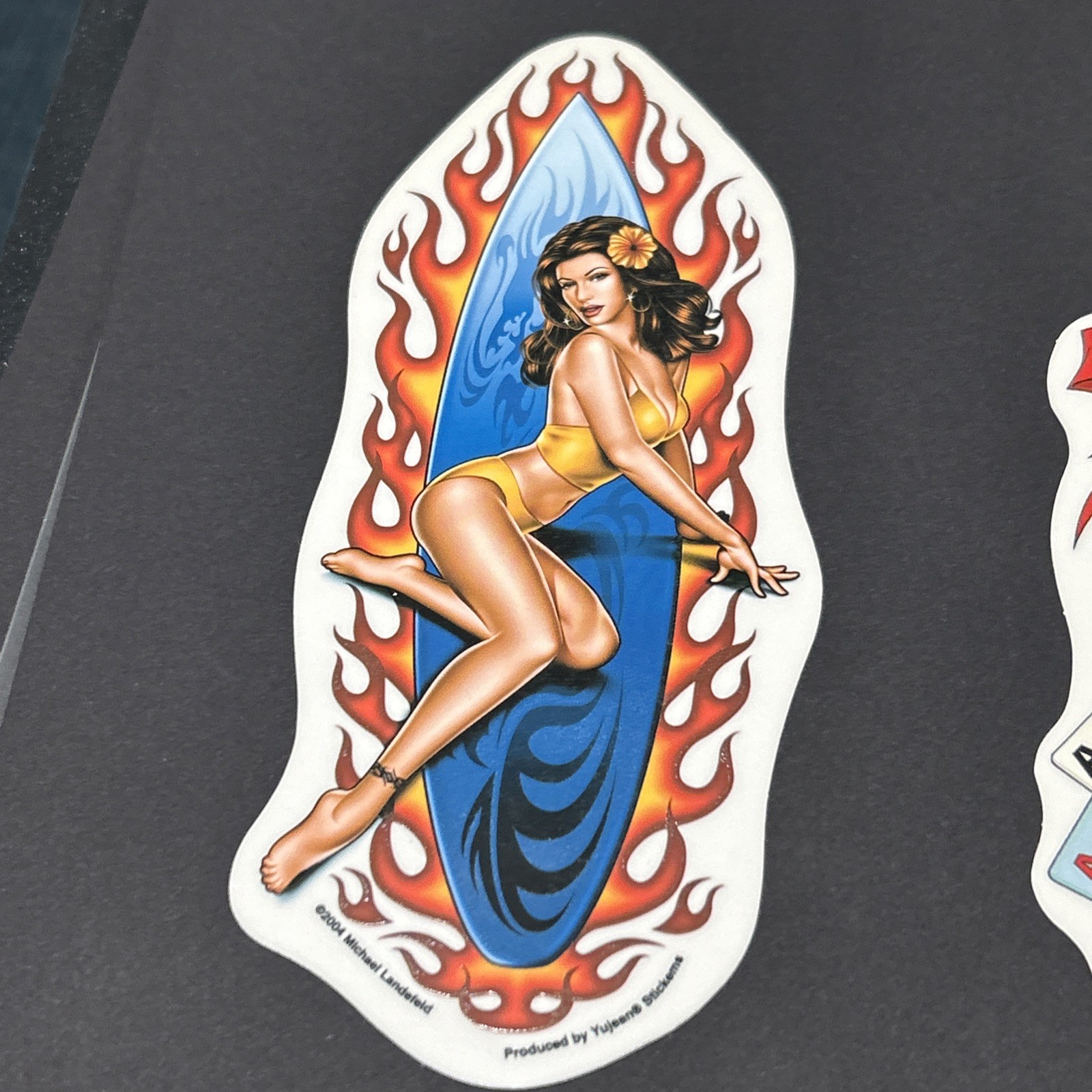 3 Yujean Lady Luck Horseshoe Pinup, Man’s Ruin, Surfer Bikini Girl Sticker New