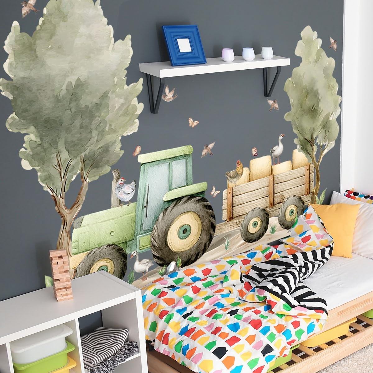 Farm Tractor Wall Decal,Farmhouse Animals Chickens, Ducks, Birds,Goose,Clouds…