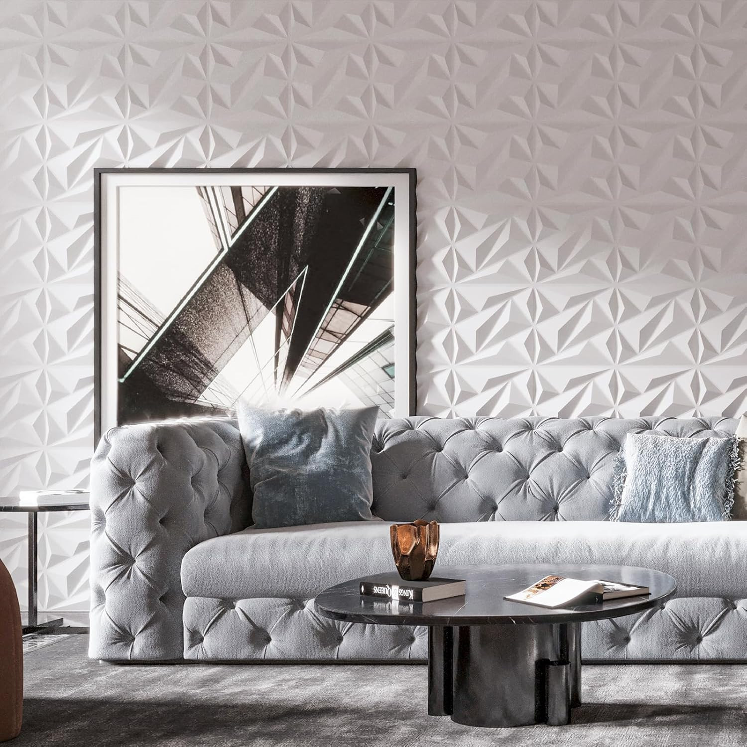 33 Pack 3D Wall Panel Diamond for Interior Wall Décor, PVC Flower Textured Wall
