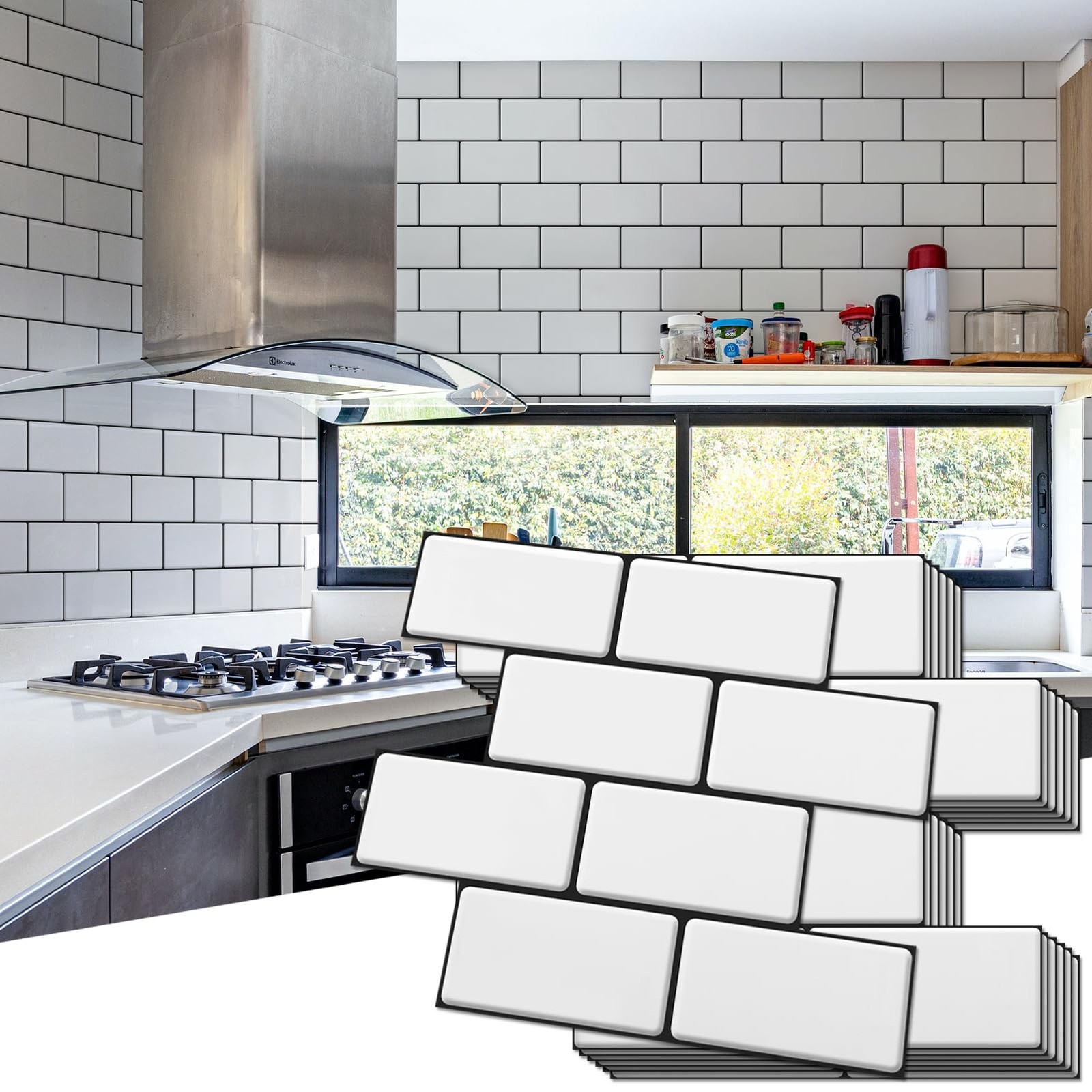 Faux Ceramic Subway Tile Peel And Stick Backsplash 10 Pack White 12.6 x 10.6…