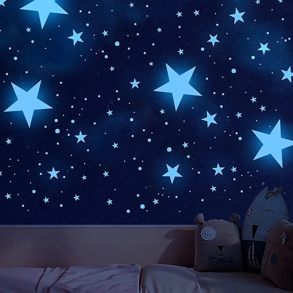 3/50/100Pcs Fluorescent Glow the Dark 3D Stars Moon Wall Stickers Kids Baby Room