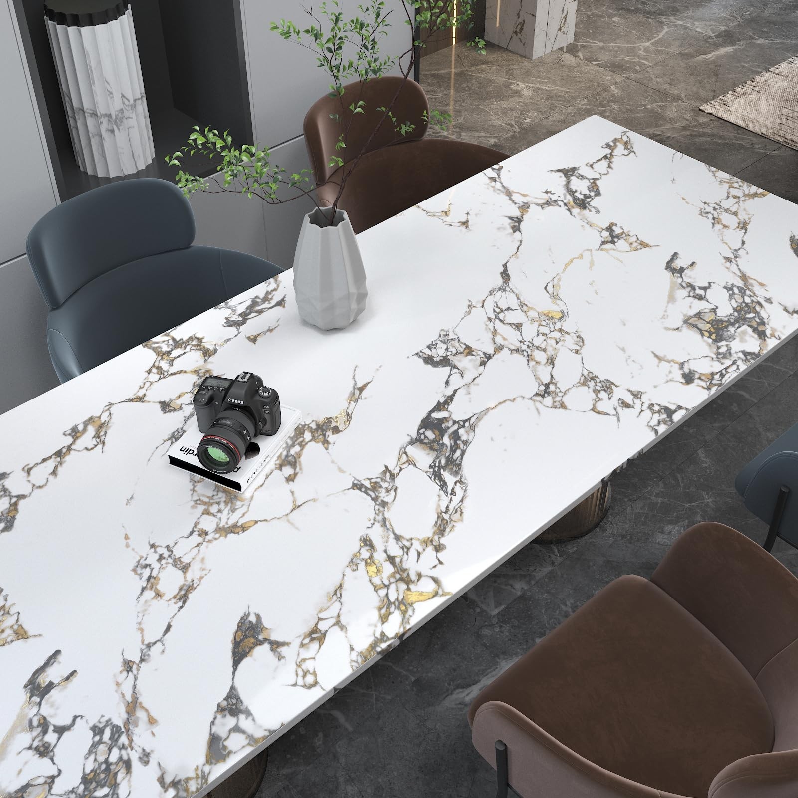 Glossy White Gold Marble Counter wallpaper peel and stick for Furniture Shelf…