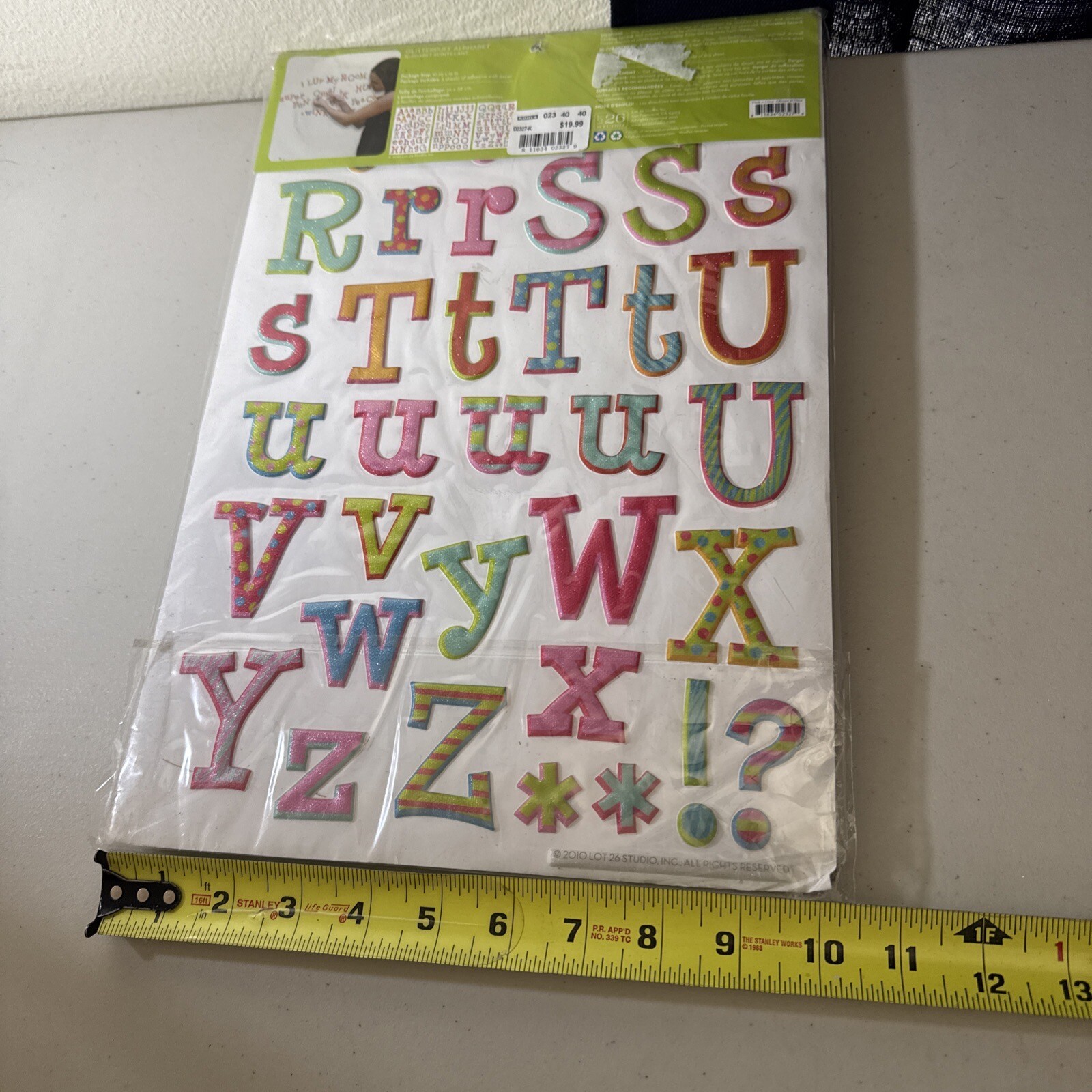 Anywhere Art Adhesive Glitter Puff Alphabet. Multicolor -3 Sheets Of Wall Decor