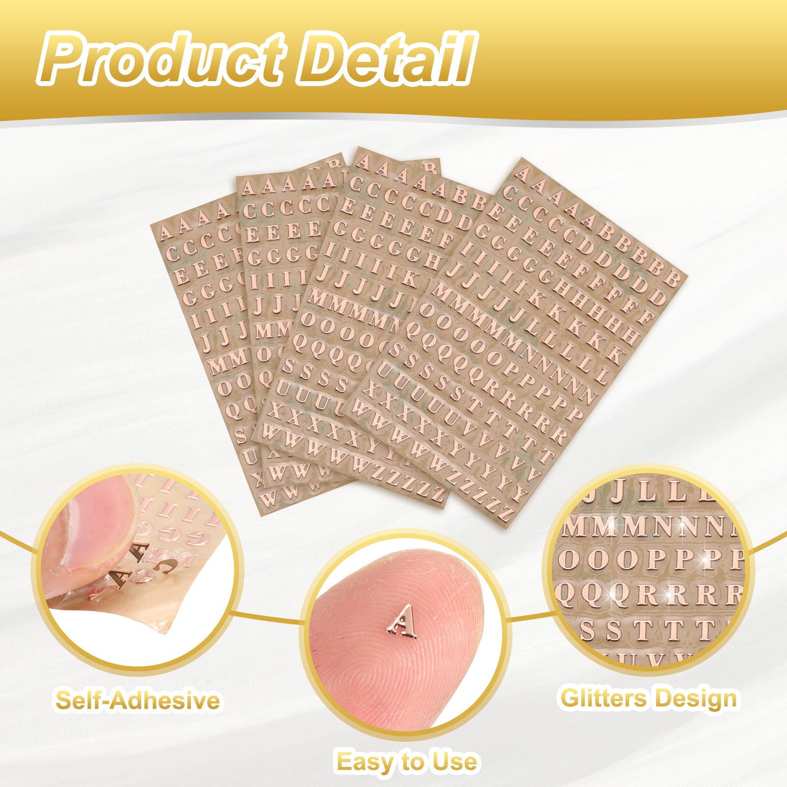 6Sheets Letter Stickers 0.12"Letter Alphabet Stickers(Rose Gold,Uppercase)