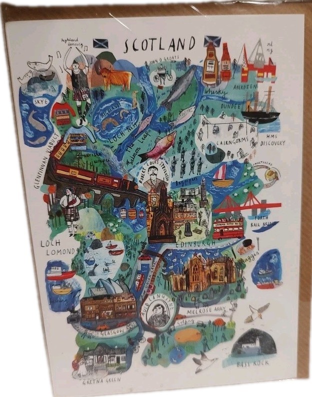 Scotland Illustrated Print Map Blank Card With Envelope