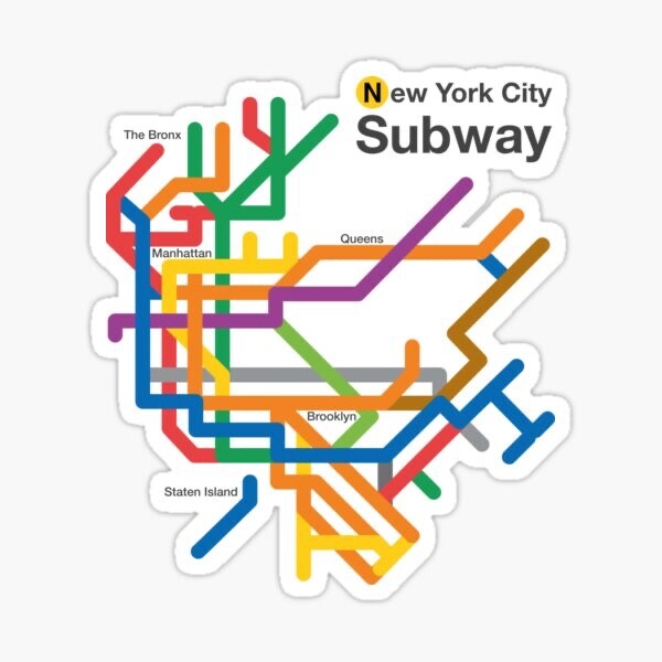 New York City Subway Train Map Hometown Travel Vinyl Decal Sticker Laptop