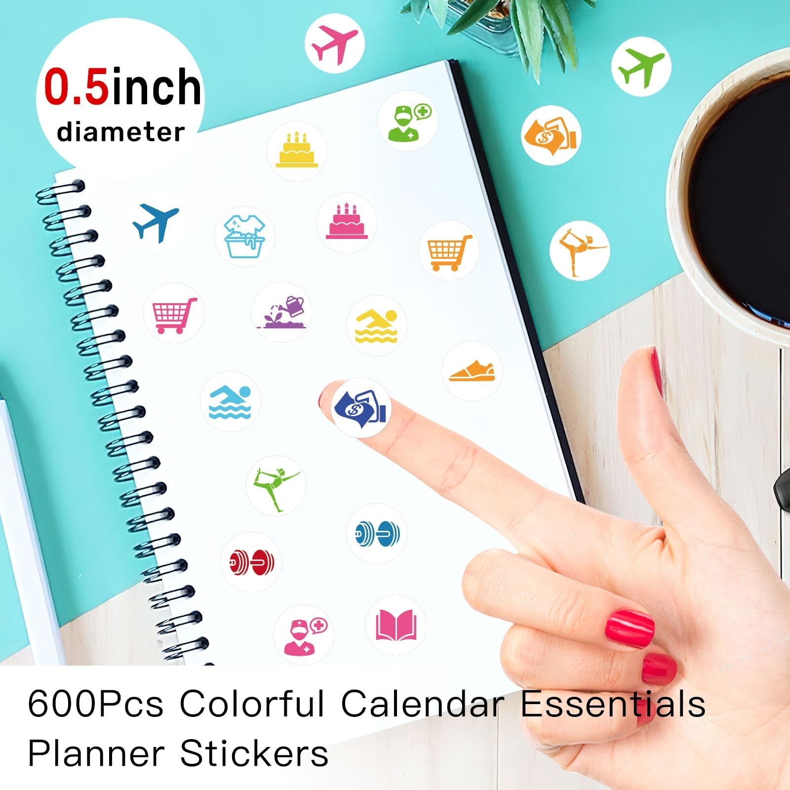 600PCS Mini Colorful Calendar Stickers,Planner Stickers for Airplane,Fitness,…