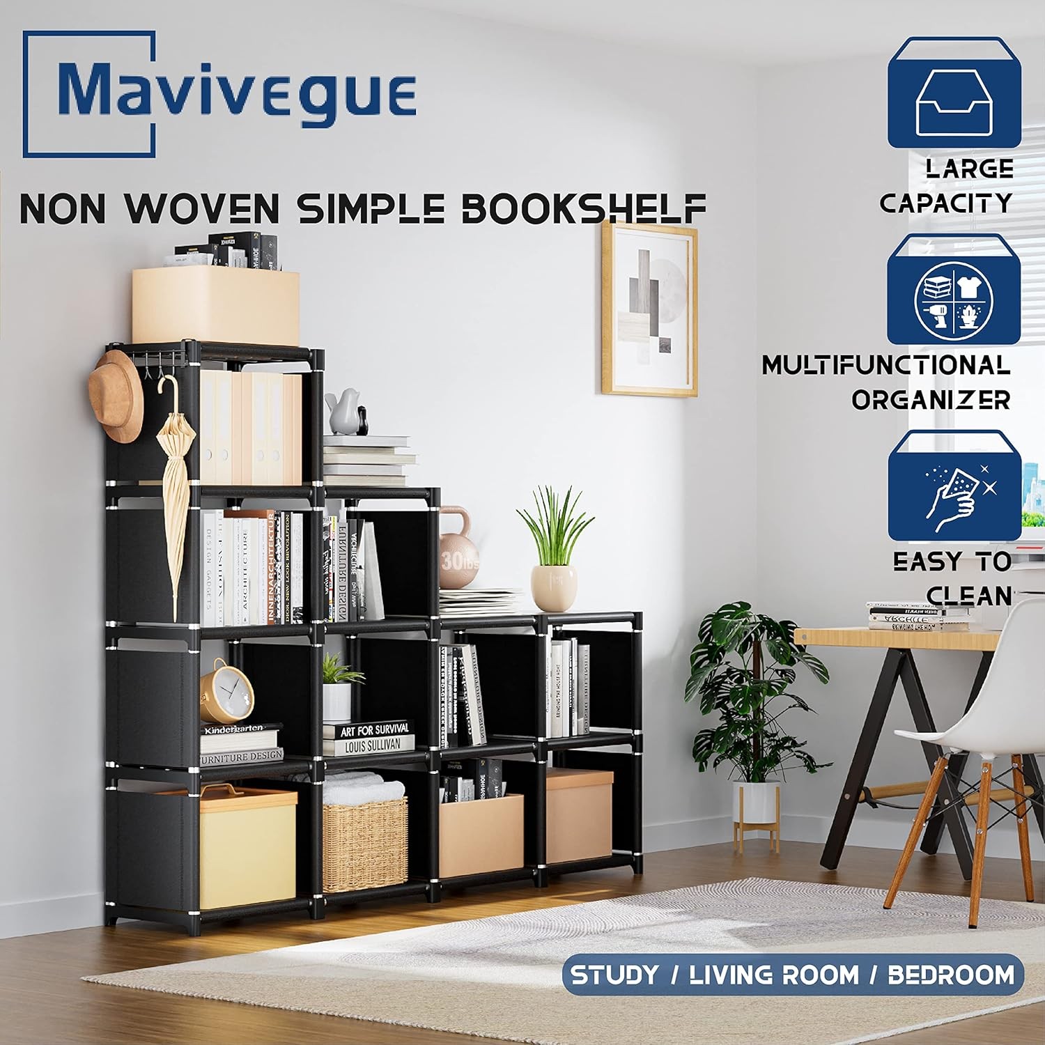 Book Shelf, 12 Cube Storage Organizer, DIY Bookcase, Metal Bookshelf,Tall Book c