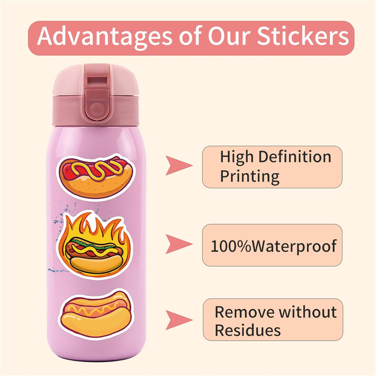 55Pcs Hot Dog Stickers for Water Bottles Laptop,Hot Dogs Party Decorations,Foods