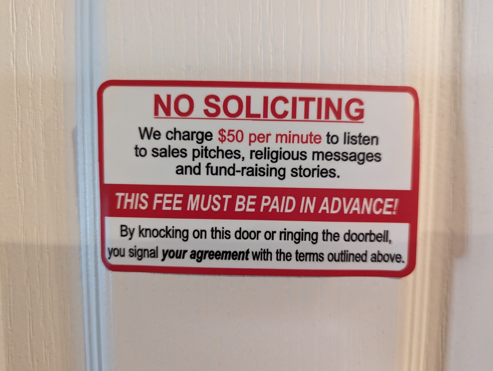 No Soliciting Sticker , Funny Vinyl Decal | Window Label Solicitors 4.5 X 2.5 in